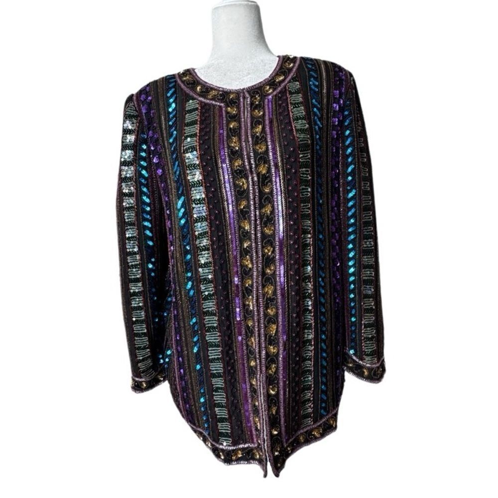Vintage Niteline Della Roufogalo Beaded Jacket 100% Silk Sequins SZ M